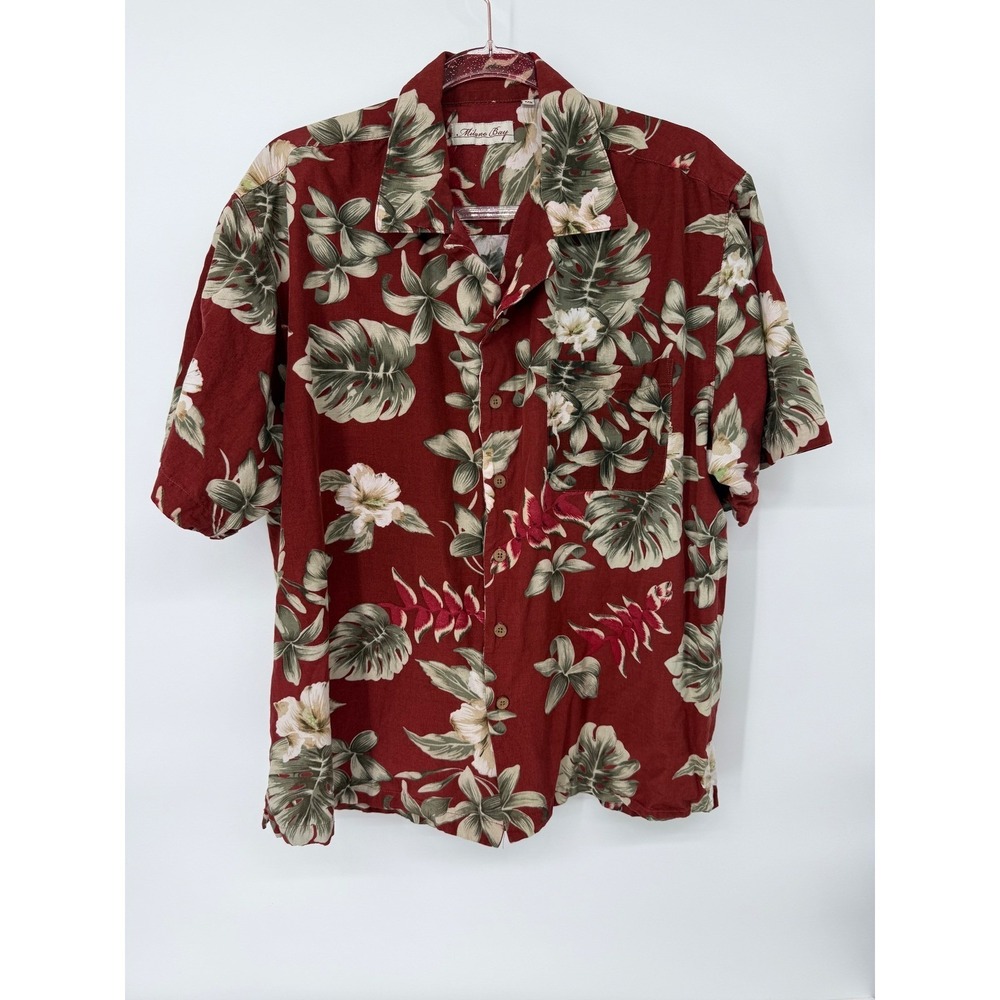 Milano Bay Mens Sz‎ XXL Floral Aloha Hawaiian Rayon Shirt Burgundy Tropical